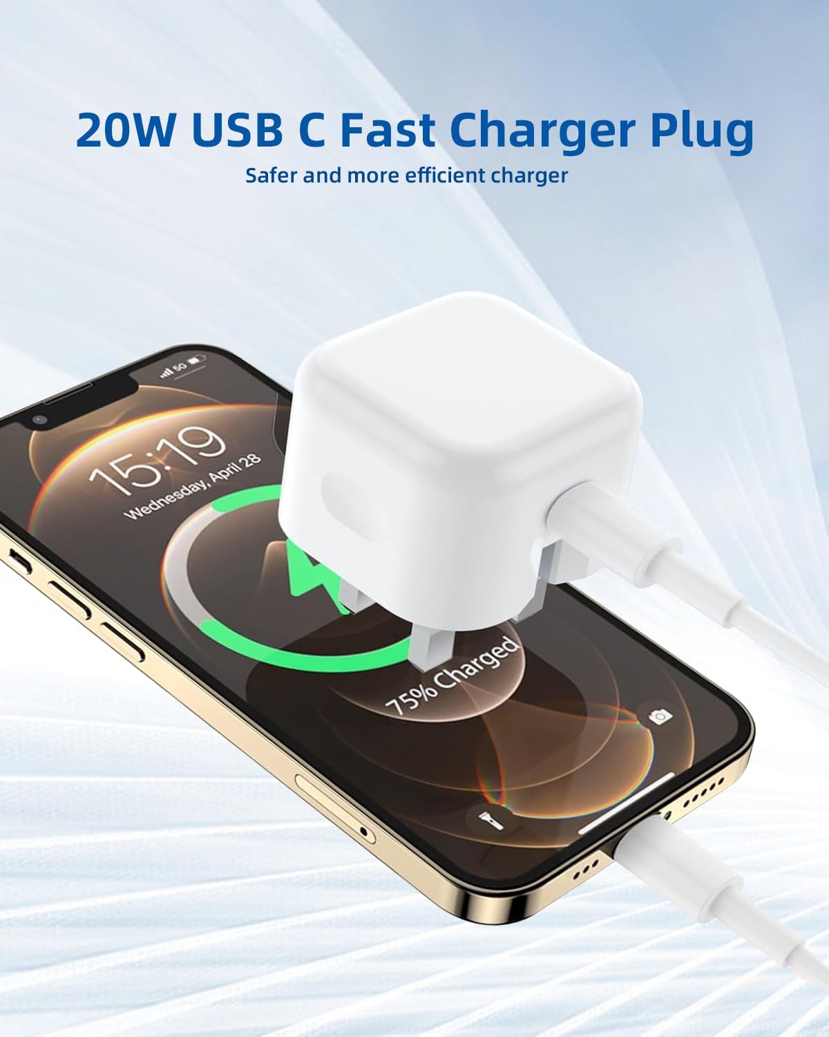 Thumbnail 4 de iPhone 14/13 Charger Plug and Cable (Apple MFi Certified) – 20W USB‑C Fast Charger with Lightning Cable