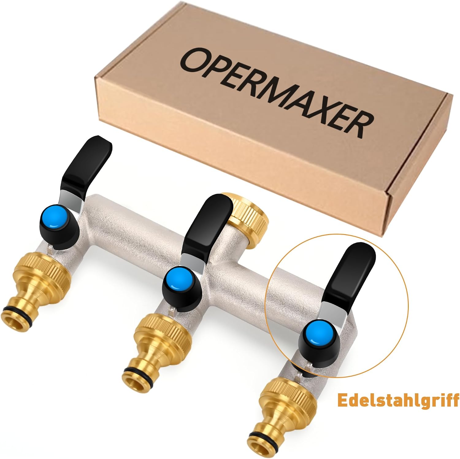 Thumbnail 6 de OPERMAXER 3-Wege Wasserhahn Wasserverteiler aus 304 Edelstahl – 3/4 Zoll Messing Anschluss mit Absperrhähnen