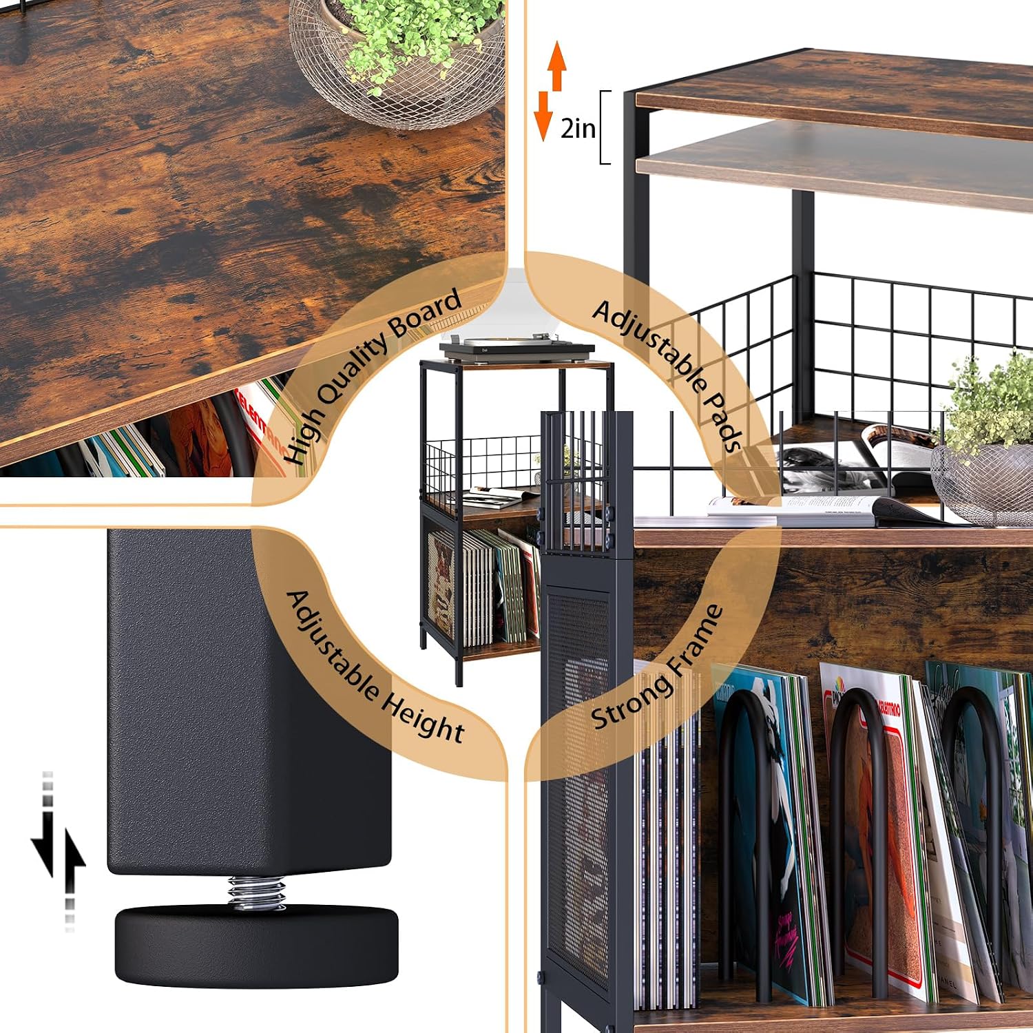 Thumbnail 5 de Huhote Record Player Stand 3-tier vinyl storage ๐