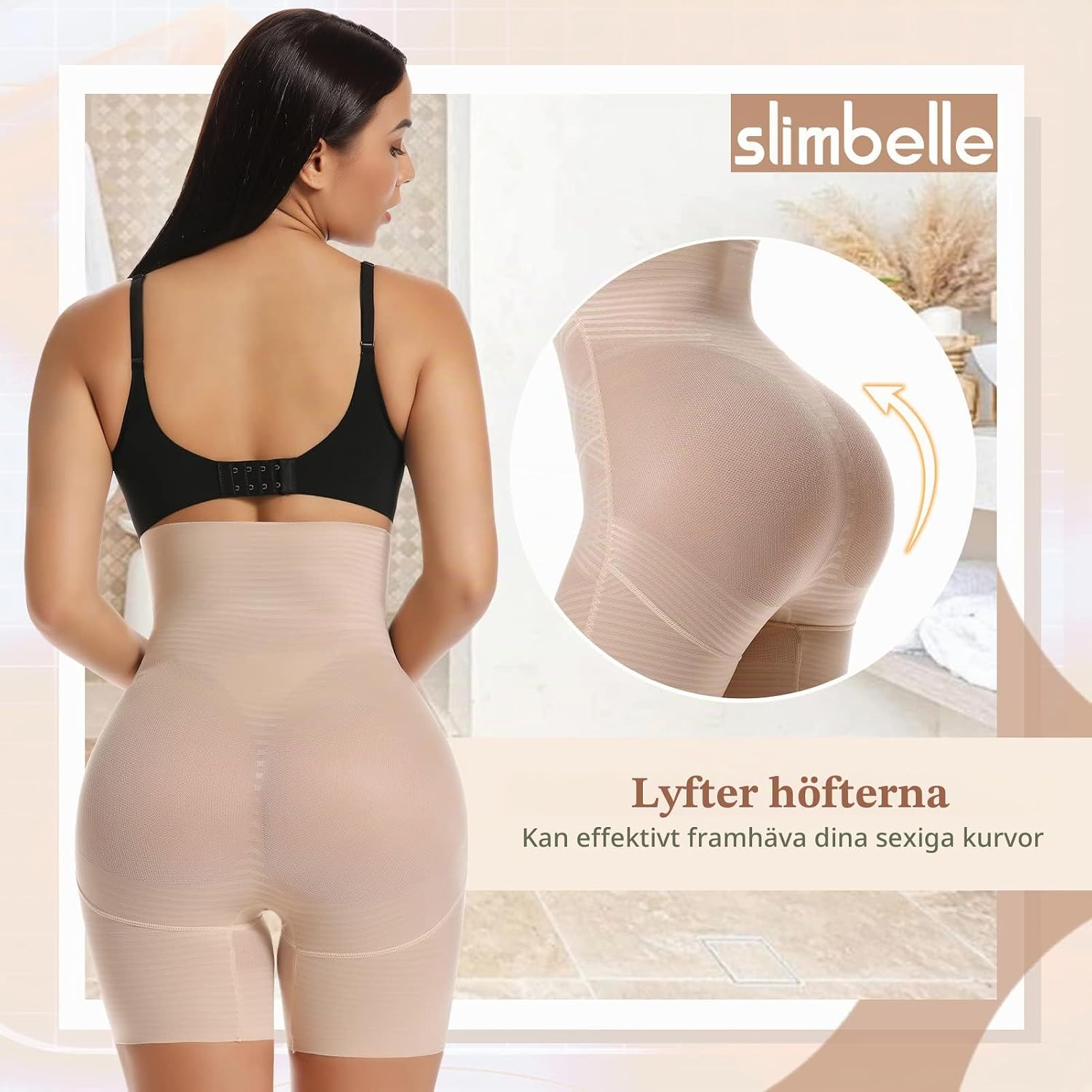 Detalle de SLIMBELLE formande body med hög midja, sömlös design och kraftig shaping