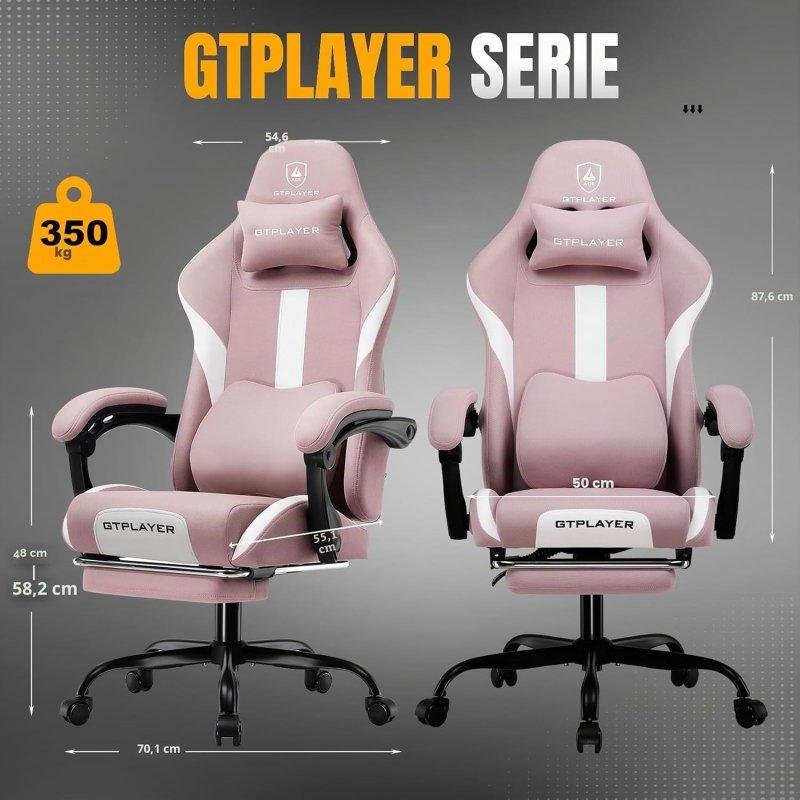 Detalle 2 de Silla Gaming GTPLAYER Ergonómica Rosa con Reposapiés y Respaldo Reclinable