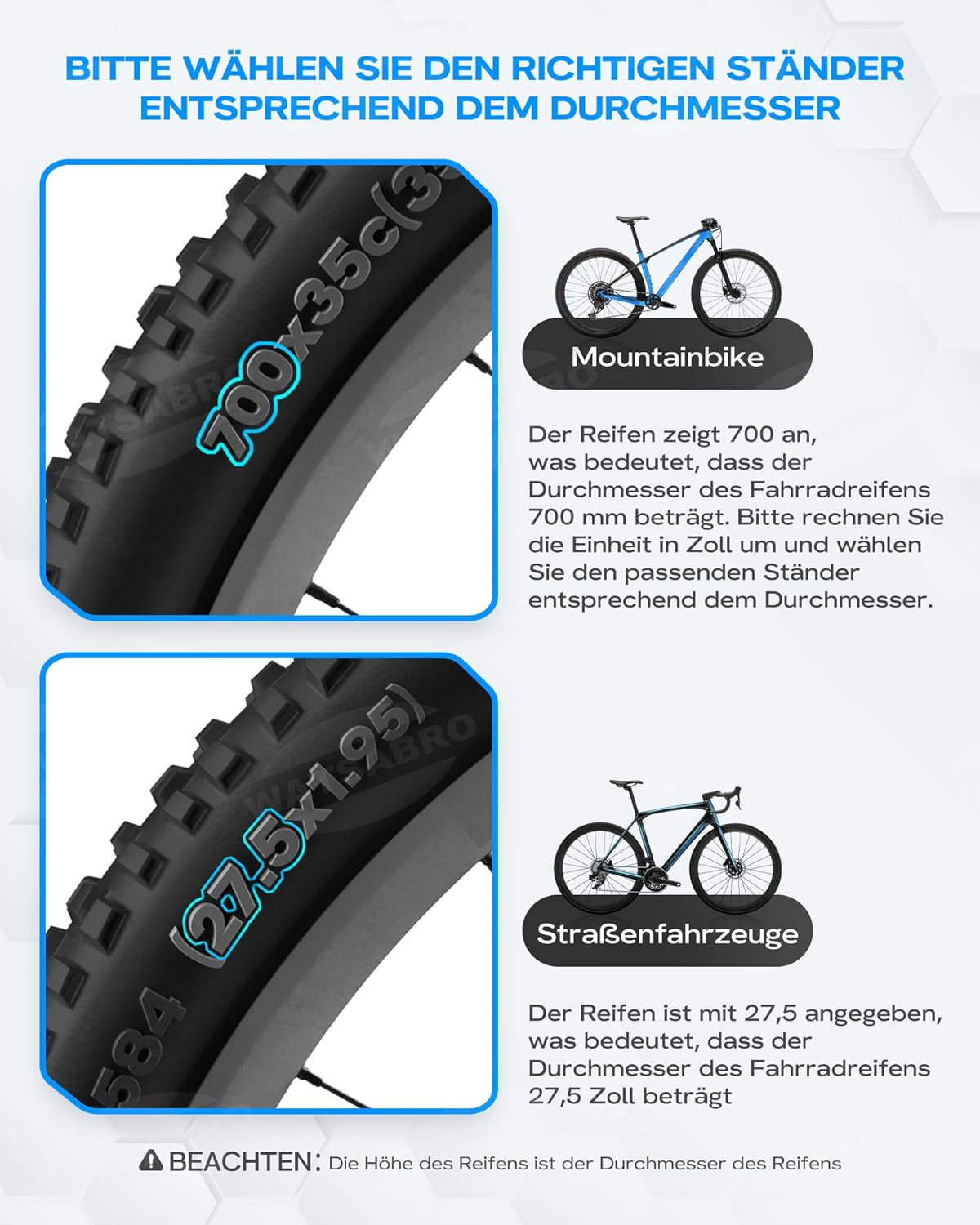 Thumbnail 4 de WATSABRO höhenverstellbarer Fahrradständer für 24–29 Zoll (E-Bike/MTB), Aluminium, Seitenständer mit 18-mm Distanzlöchern