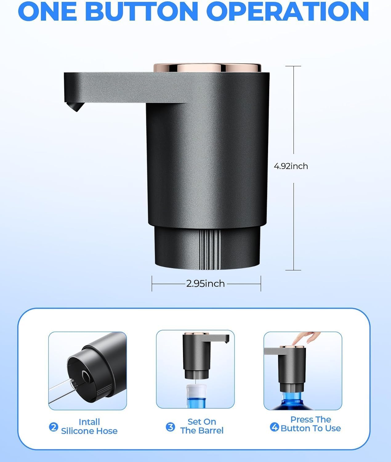 Detalle 2 de LADFAR Z02 USB-C Rechargeable Water Jug Pump for 2–5 Gallon Bottles