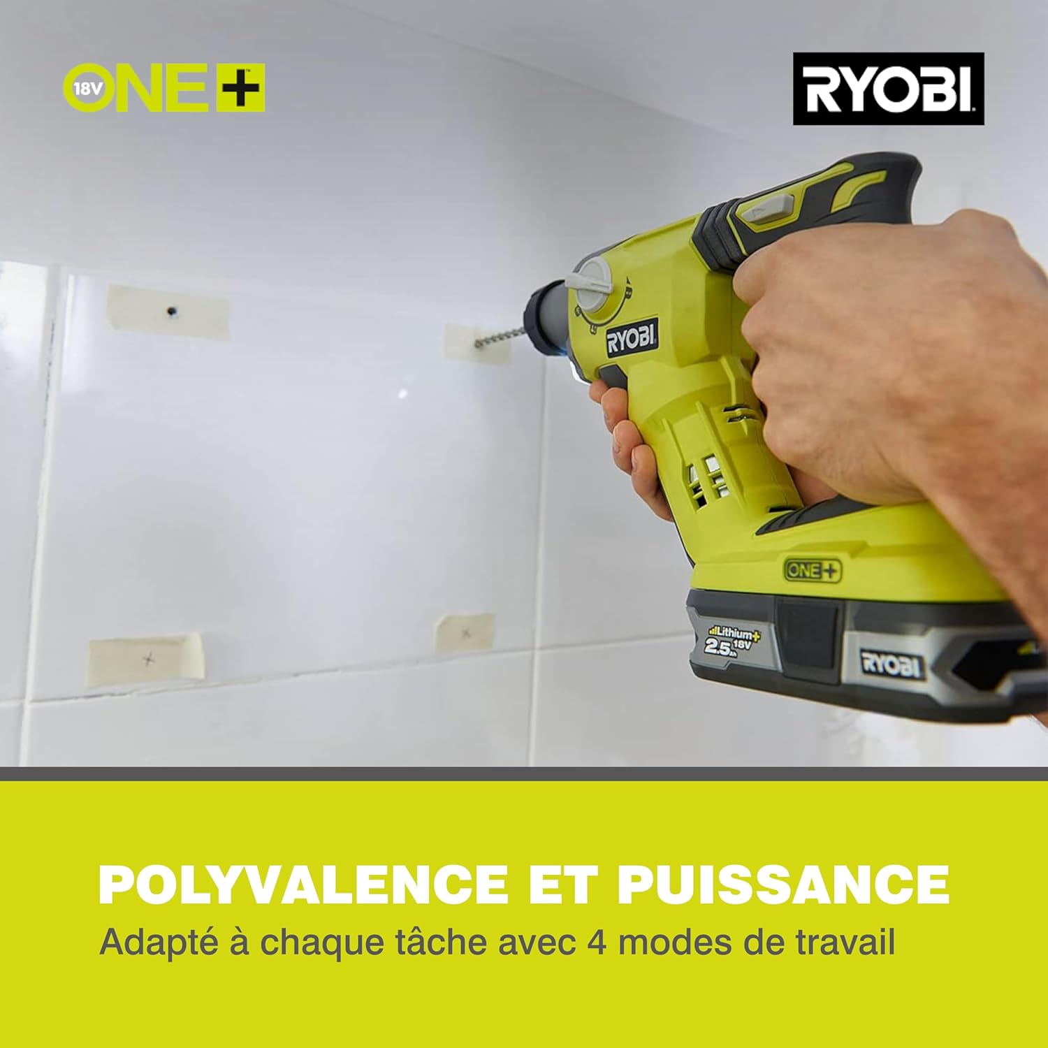 Detalle de RYOBI Perforateur SDS+ Sans Fil 18V ONE+ R18SDS-125S – 4 modes, 2,5 Ah incluse