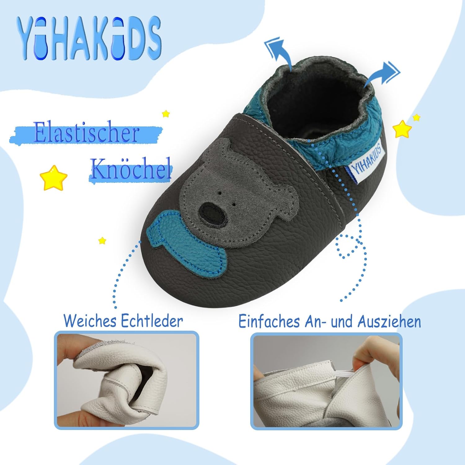 Thumbnail 3 de YIHAKIDS Krabbelschuhe – Leder Babyschuhe für 0–3 Jahre, Lauflernschuhe, Unisex Hausschuhe