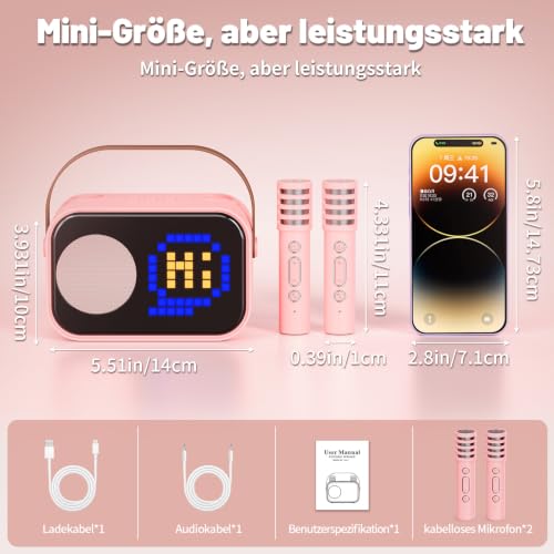 Thumbnail 9 de JYX Karaoke Anlage mit 2 Mikrofonen (Rosa) – kompakte KTV-Box mit DSP-Sound, RGB-Licht und Akku