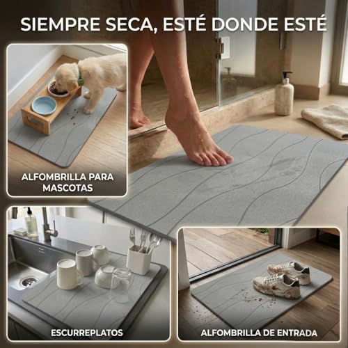 Thumbnail 7 de edihome Alfombra Diatomita Baño 40x60 cm Gris Claro – secado ultrarrápido, absorbente y antideslizante