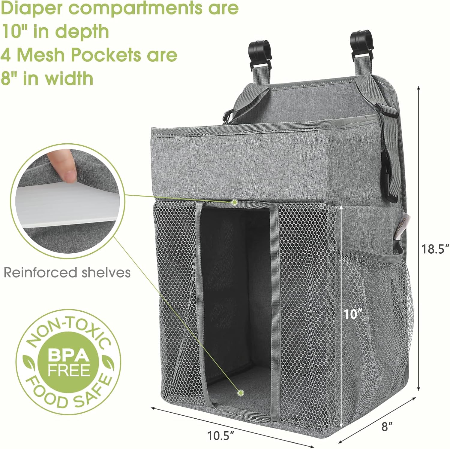 Thumbnail 4 de Maliton HDB003-GREY Hanging Diaper Organizer, 2-Tier with 4 Mesh Pockets