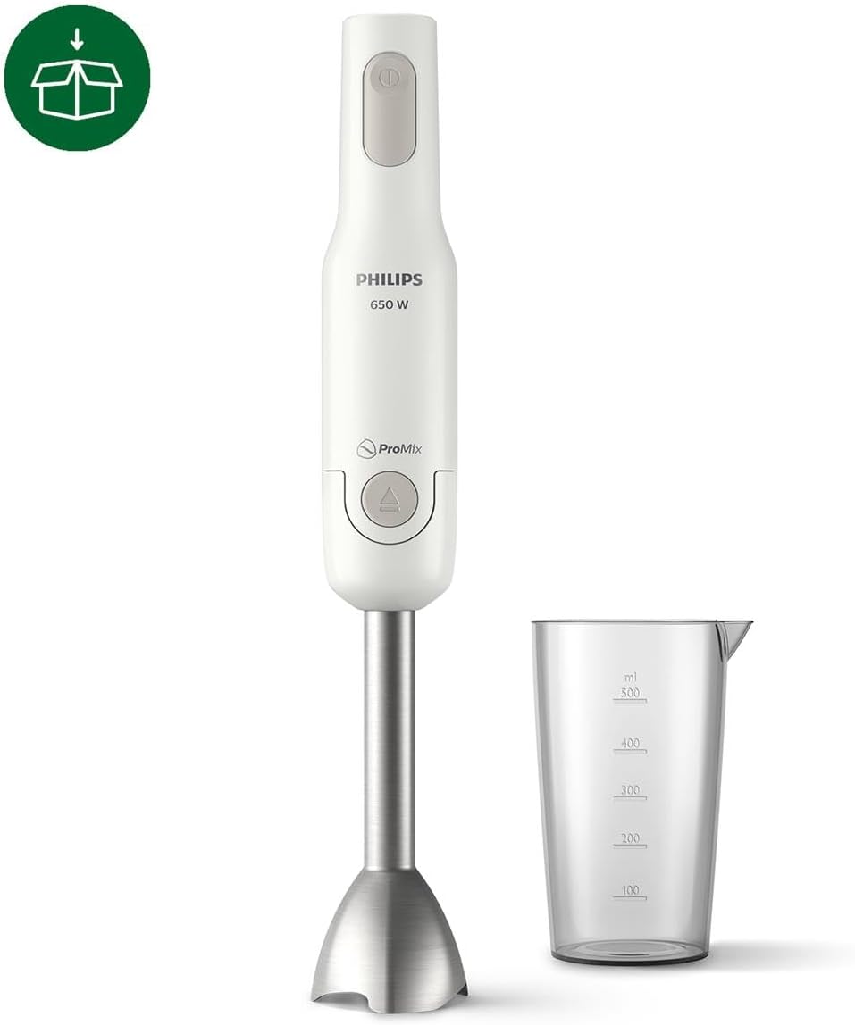 Detalle de Philips Daily Collection ProMix Stabmixer HR2534/00 – 650-W-Motor, Spritzschutz & ergonomisches Design