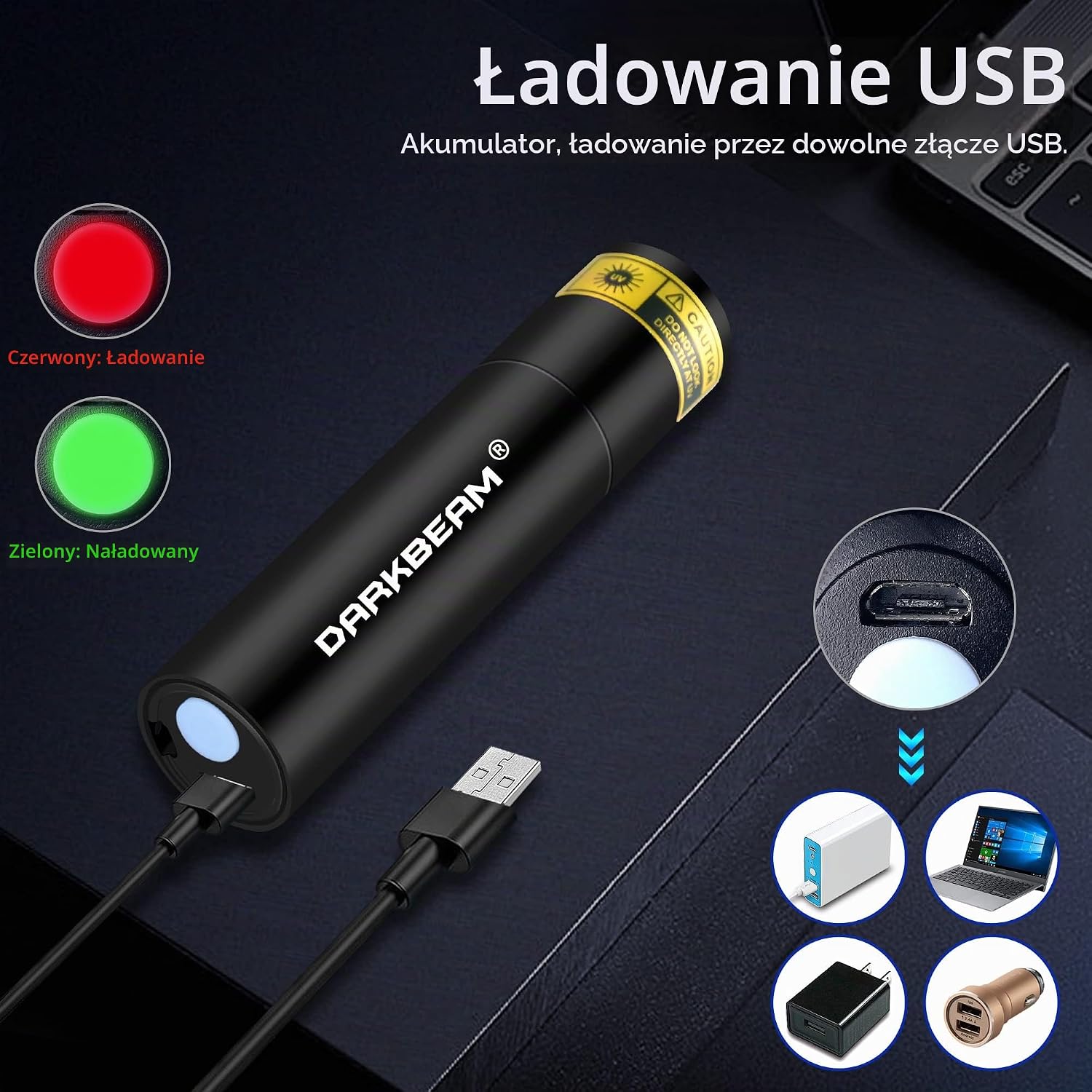 Detalle de DARKBEAM V4 latarka UV 365 nm, 2 sztuki, filtr optyczny i ładowanie USB-C