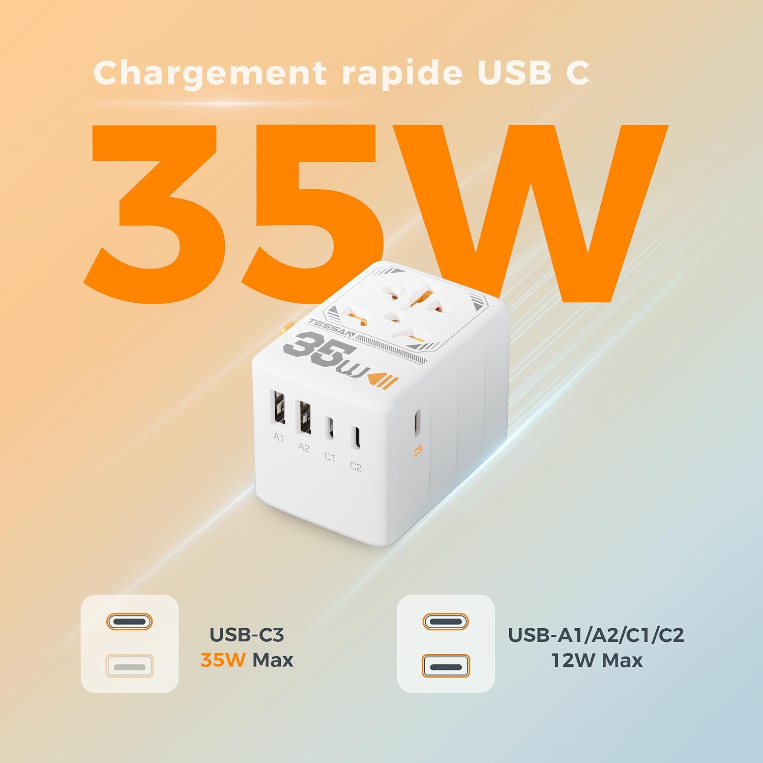 Thumbnail 1 de TESSAN Adaptateur Prise Universelle 35W 🌍