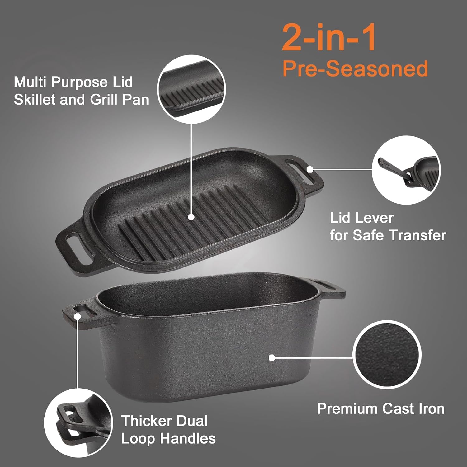 Detalle de OLLAKOK 2-in-1 Cast Iron Dutch Oven 3.8 QT ⌛