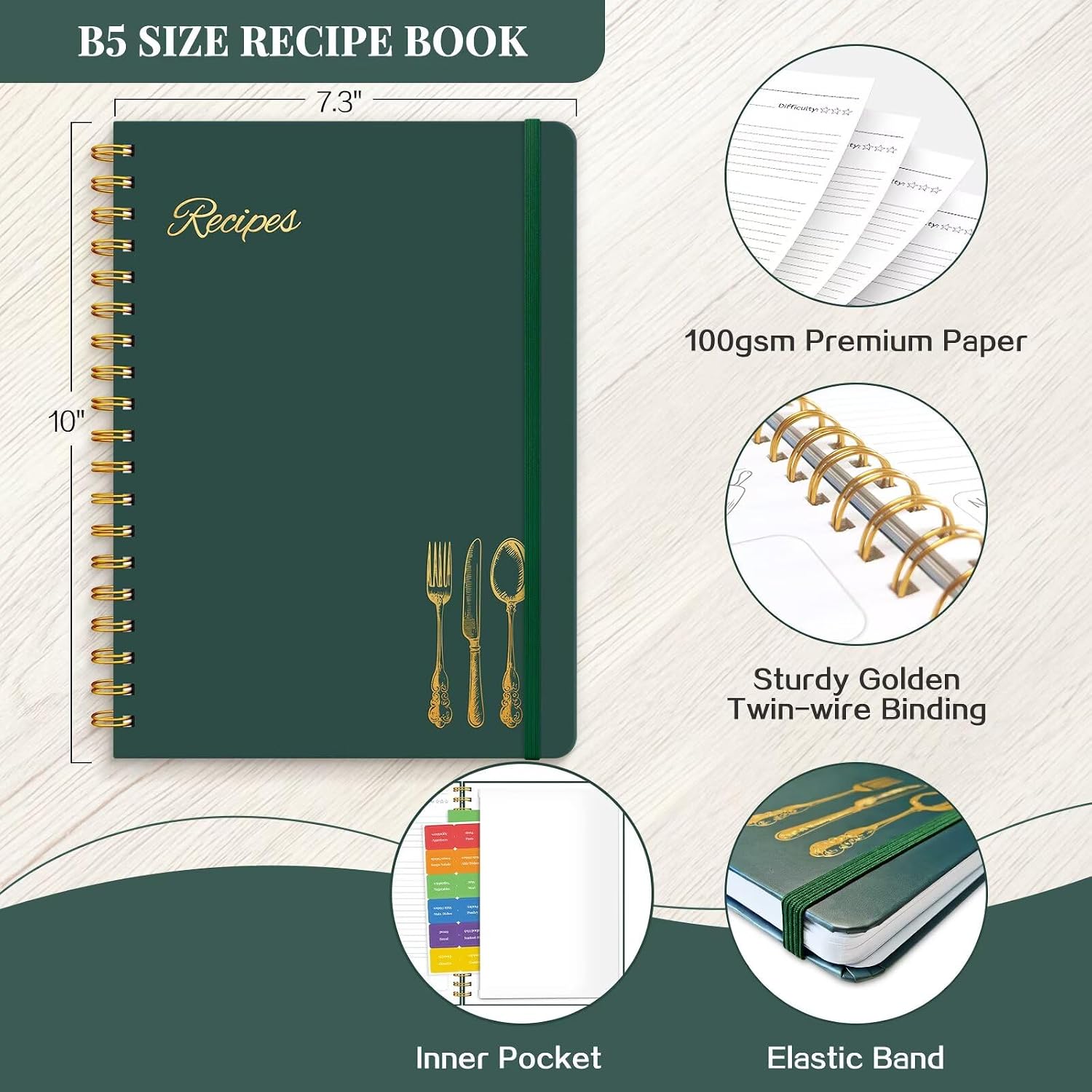 Thumbnail 2 de LuBudingJoy B5 Blank Recipe Book (Hardcover, 130 Pages) – Spiral Cookbook Journal with DIY Stickers