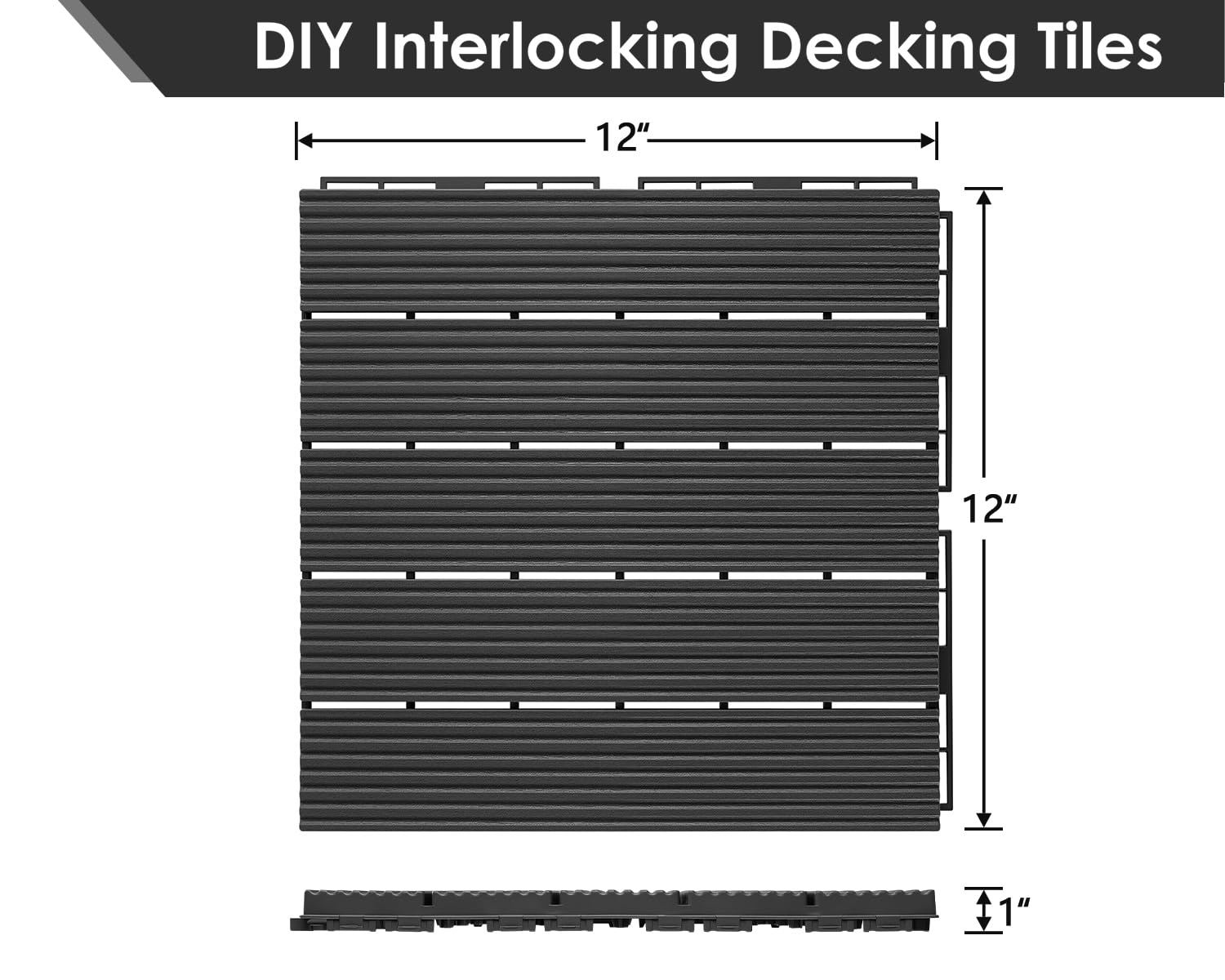 Detalle 2 de PrimeZone 216-Piece Interlocking Patio Deck Tiles, 12 x 12-Inch Dark Gray
