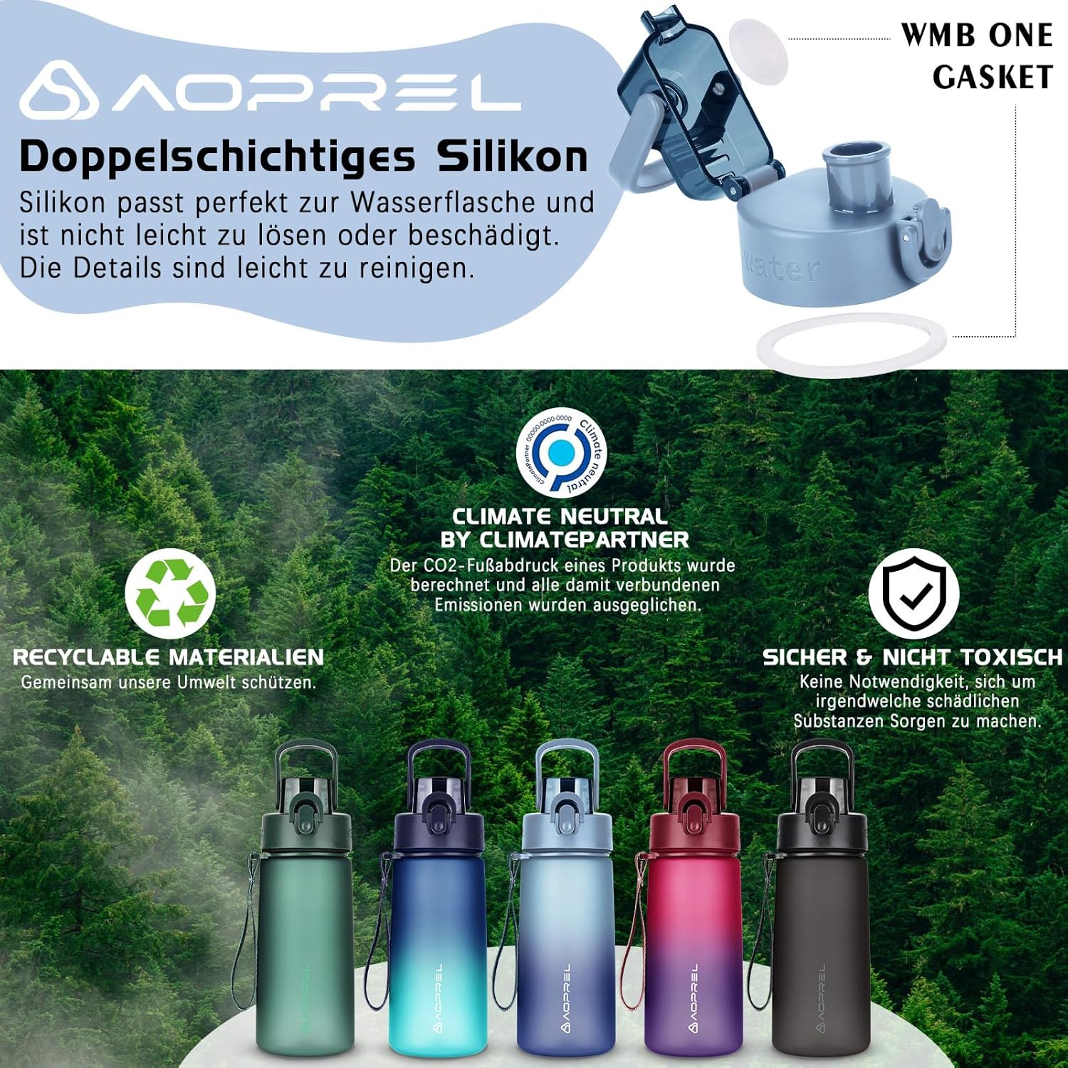 Thumbnail 4 de AOPREL Trinkflasche 600ml – BPA-frei, Tritan, auslaufsicher