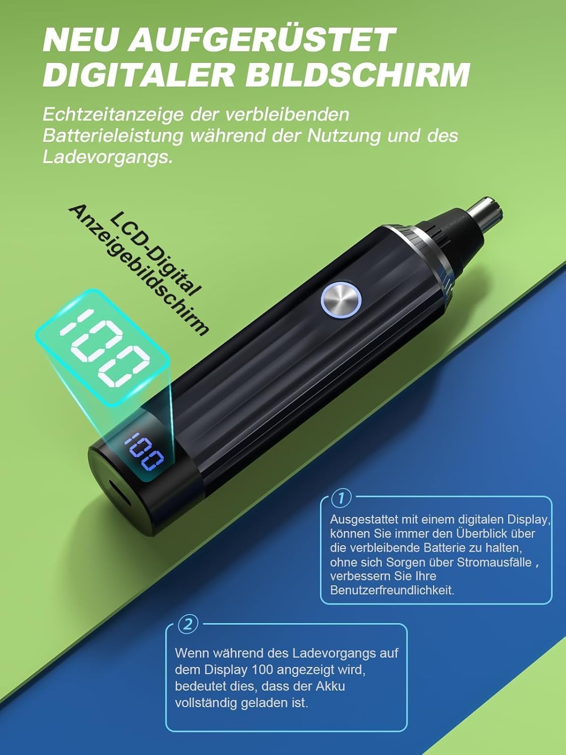 Detalle 2 de Nasenhaartrimmer 2‑in‑1 USB‑wiederaufladbar mit LED 💈