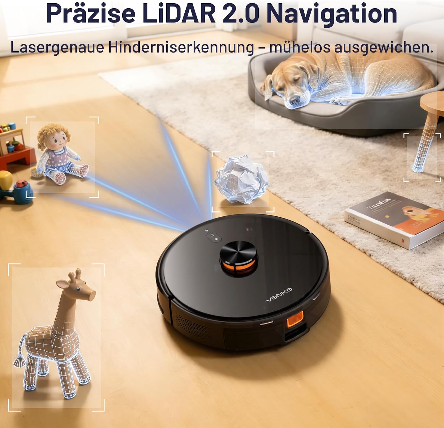 Detalle 2 de VONKO S6 Pro Saugroboter mit Wischfunktion und Absaugstation – 8000Pa, LiDAR 2.0, 180 Min., Ideal für Tierhaare