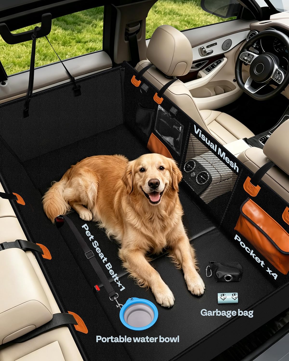 Detalle de MellowMates Dog Car Seat Cover: Hard Bottom Hammock for Large Pets
