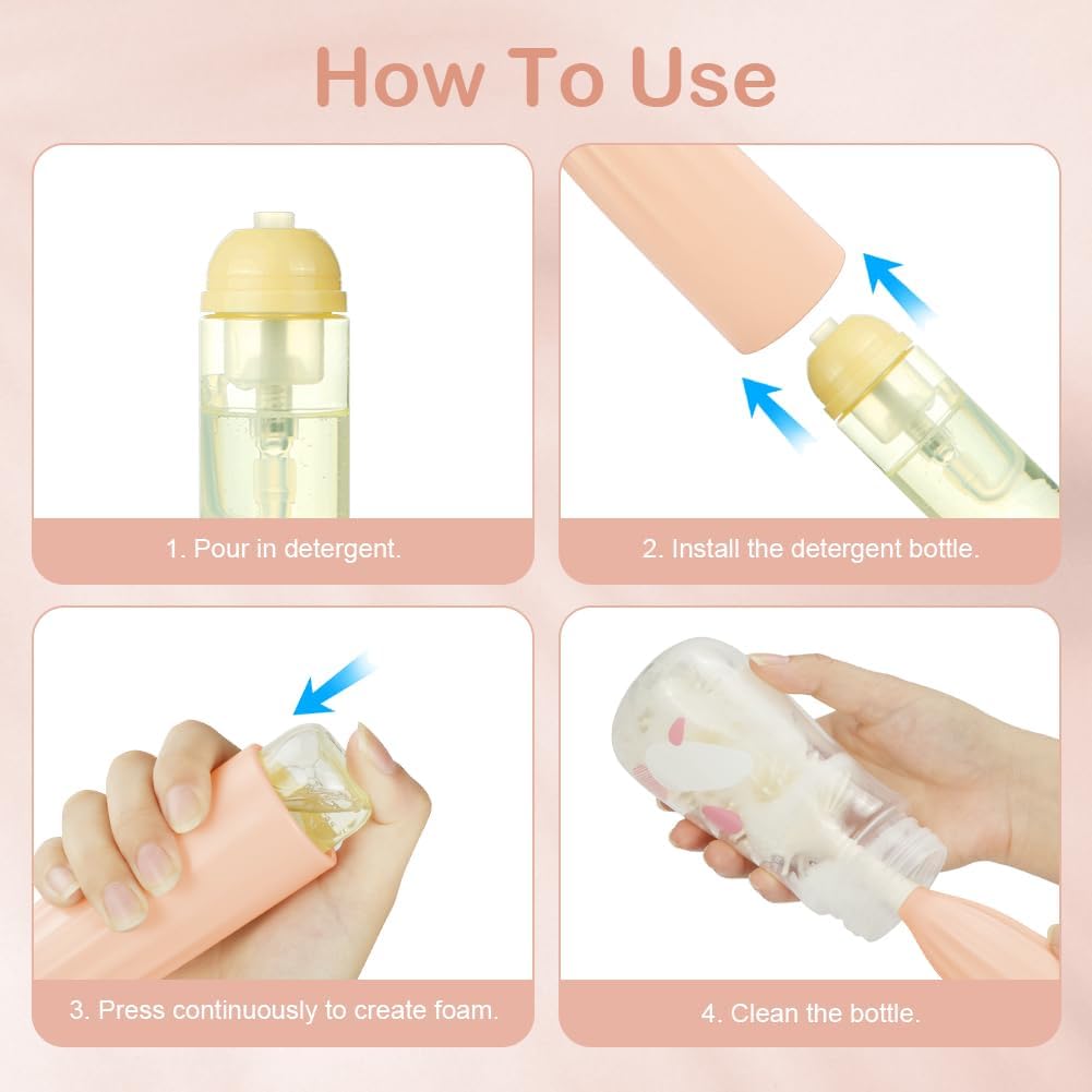 Detalle de Vicloon Baby Flaschenbürste Set mit Druck-Schaumtechnologie – Komplettes Reinigungsset (Rosa)