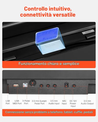 Detalle de VEVOR Pianoforte Digitale a 88 Tasti con Supporto a X, 280 Toni, 260 Ritmi, Registrazione — Nero