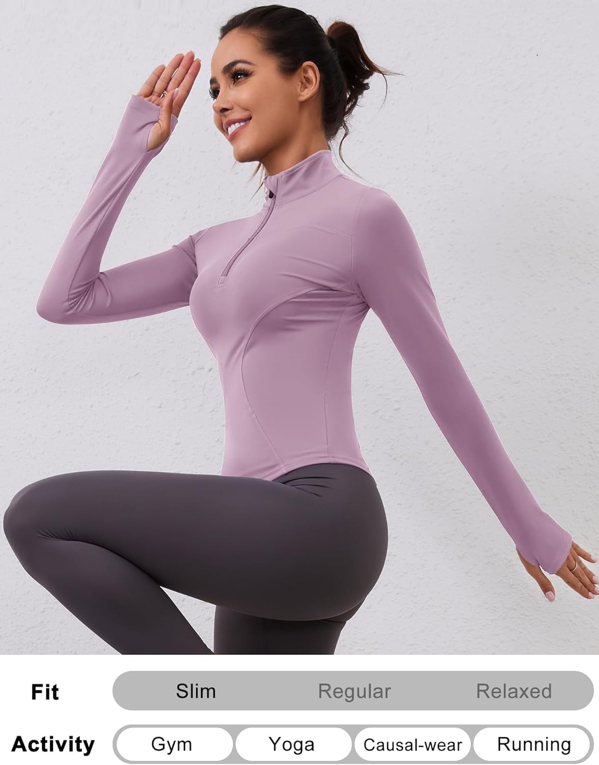 Thumbnail 4 de Rapbin Damen Langarm Sportshirt mit 1/4-Reißverschluss und Daumenloch – Gym & Laufen