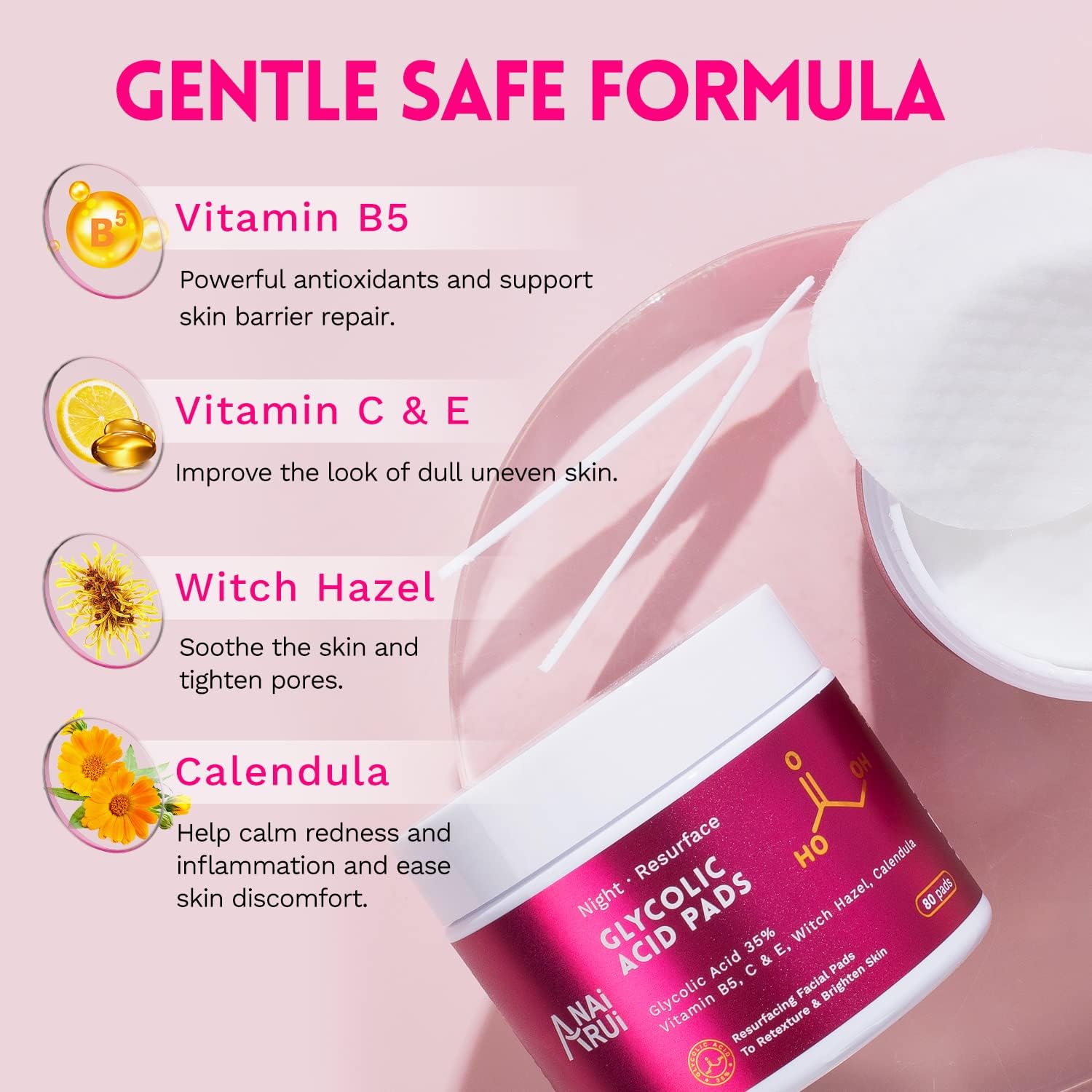 Detalle de ANAiRUi Niacinamide Toner Pad con PHA e LHA, glutatione e PHA/LHA esfolianti viso – 50 pad