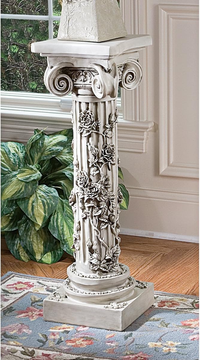 Thumbnail 1 de Design Toscano EU2866 Guirlande de Rose sur piédestal Sculpture blanche (29 x 29 x 86,5 cm)