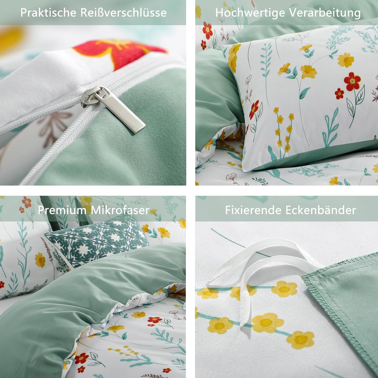 Thumbnail 6 de RUIKASI Bettwäsche 135x200 4-teilig Weiß – Mikrofaser mit Reißverschluss, 2 Bettbezüge 135x200 und 2 Kissenbezüge 80x80