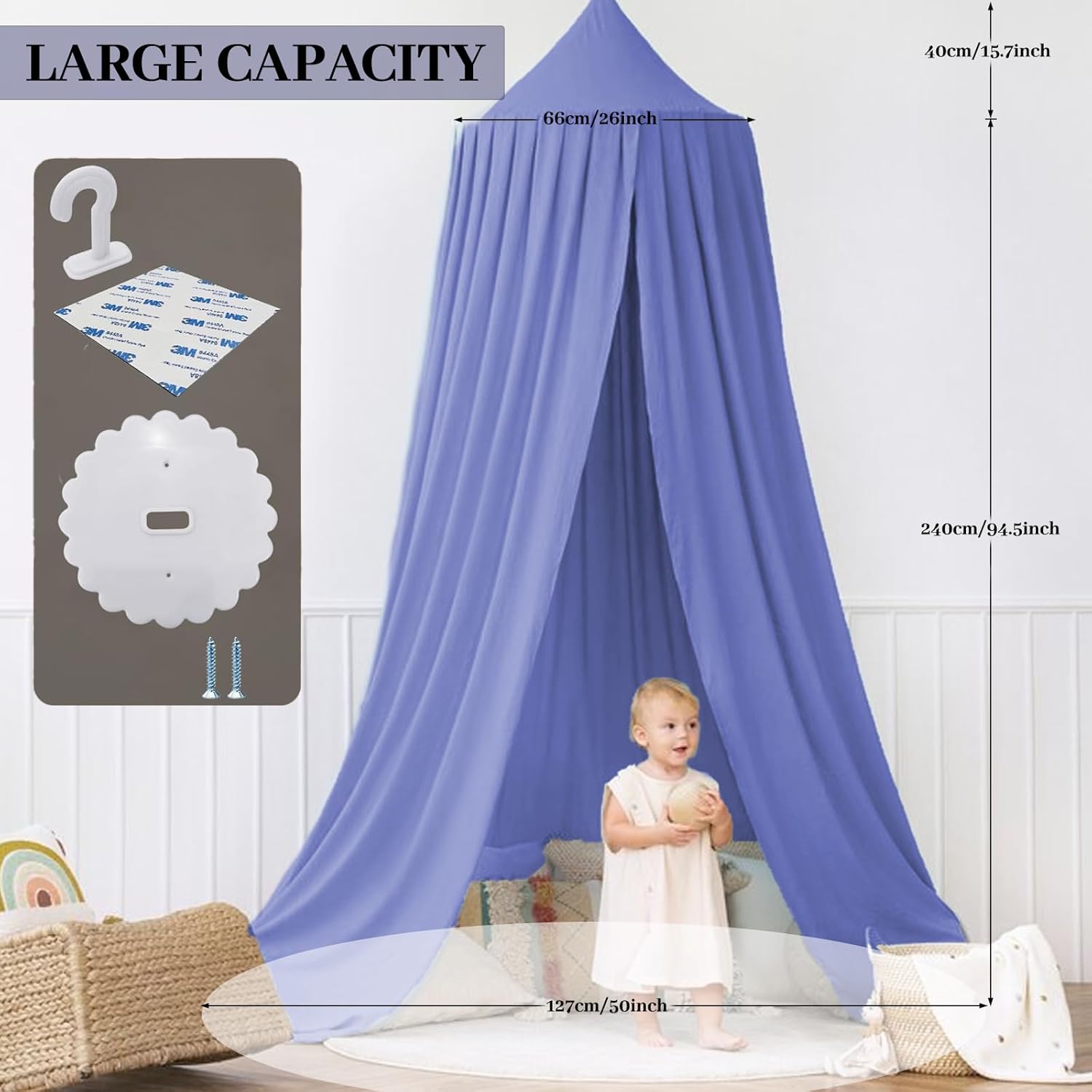 Thumbnail 1 de Ginkago Baldachin fürs Kinderzimmer – Baby-Betthimmel in Saphirblau, mit 280 cm Höhe