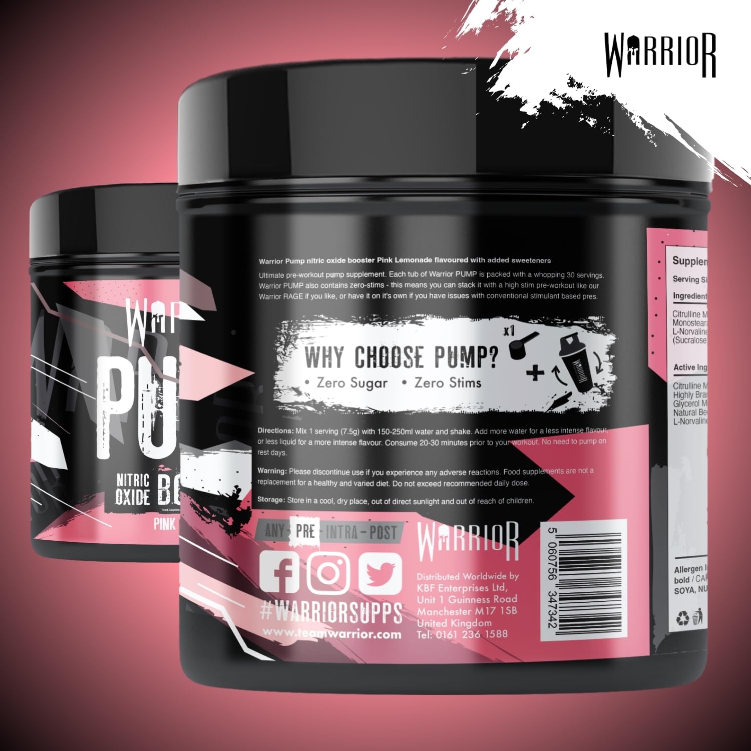 Thumbnail 3 de Warrior Pump Pre-Workout Pulver 225 g (Rosa Limonade) – koffeinfrei & ohne Stimulanzien