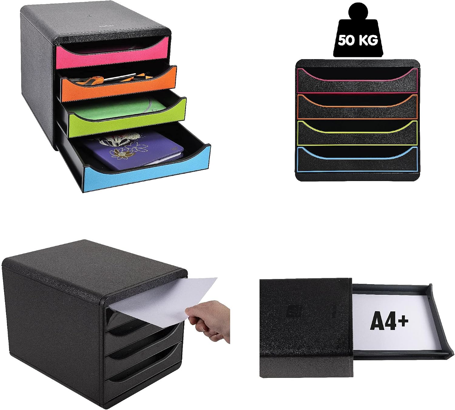 Thumbnail 5 de Exacompta POP-BOX 314498D – Caisson 4 tiroirs fermés pour documents A4/A4+ (Noir et motif arlequin)