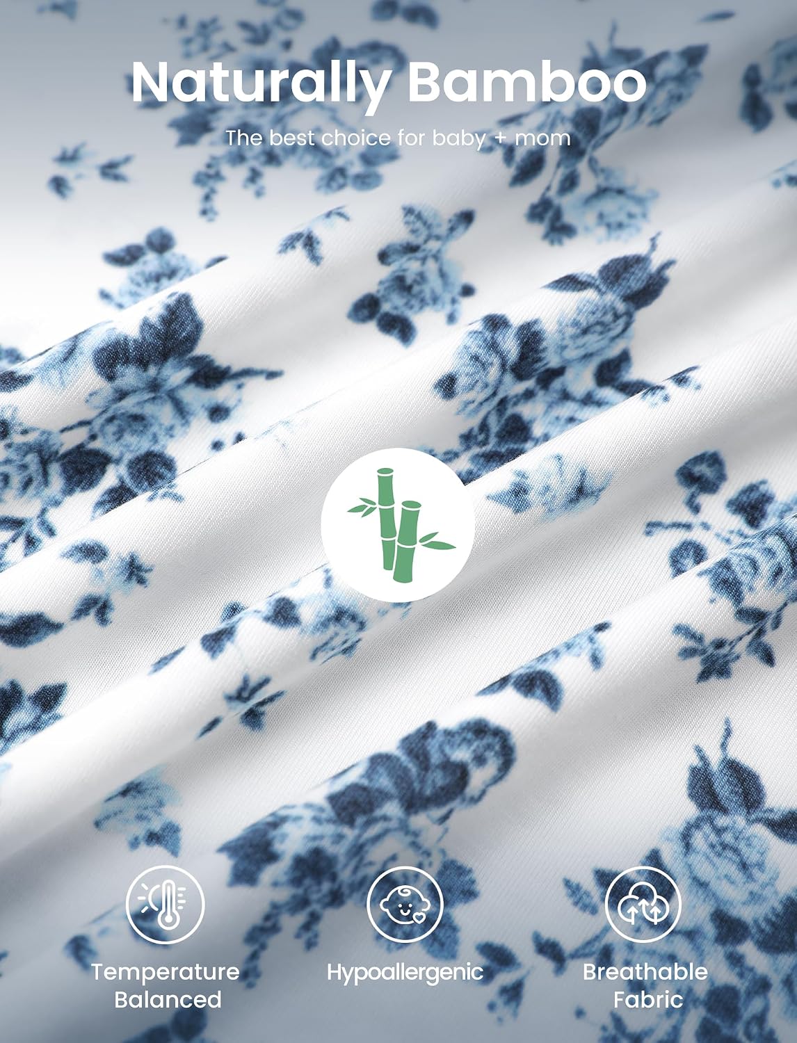 Detalle 2 de PATPAT Bamboo Viscose Nursing Cover, Blue Floral Poncho with 360° Coverage