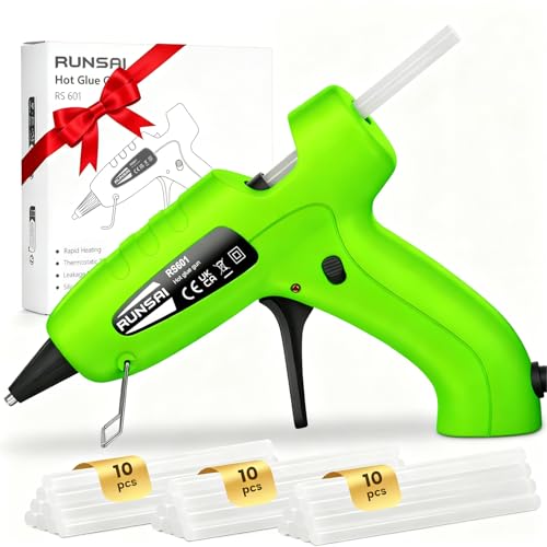 Detalle de RUNSAI Pistola de Silicona Caliente Antigoteo 30W con 30 Varillas de 7 mm — Precisión y Seguridad para Manualidades y Bricolaje