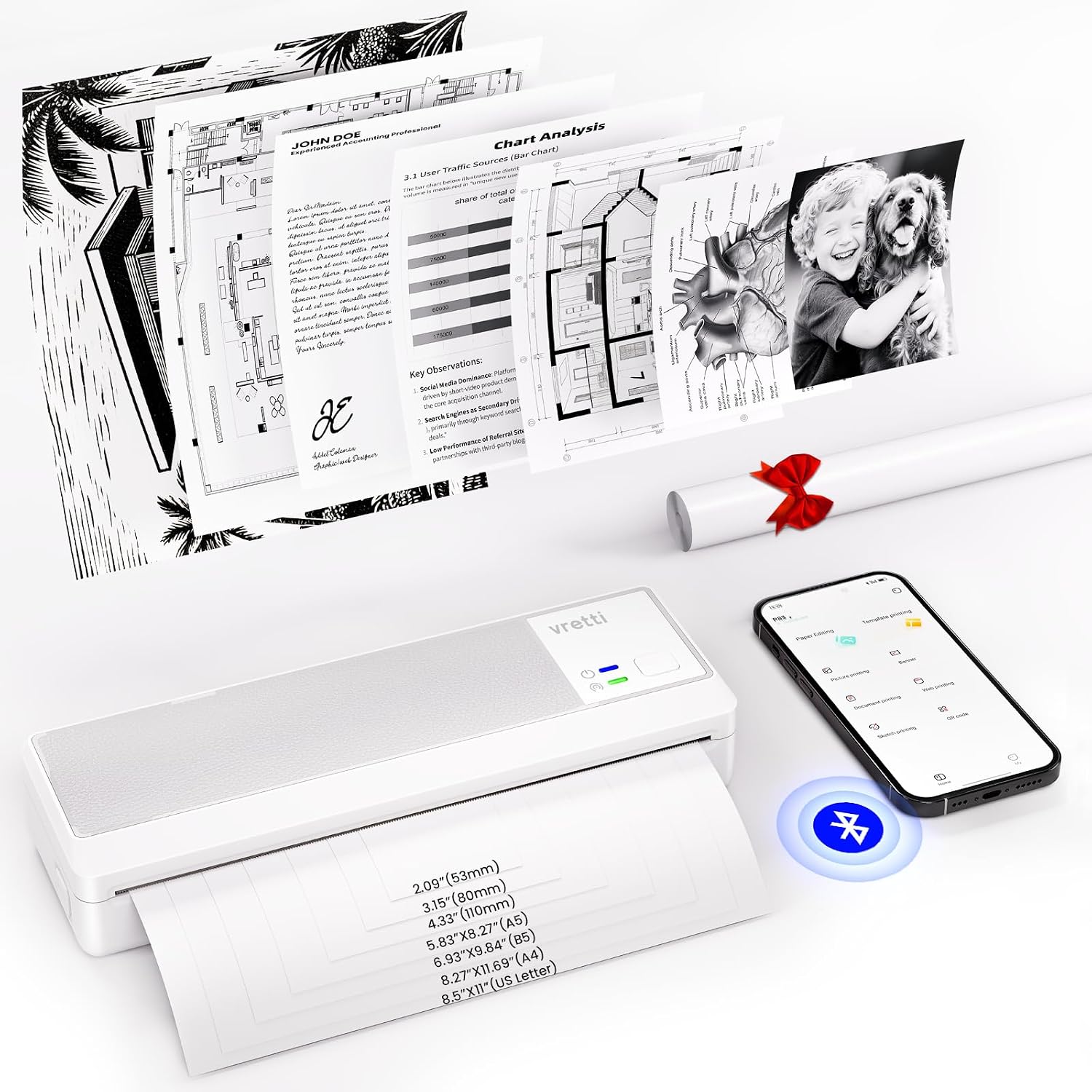 Detalle de Vretti P83 Portable Inkless Thermal Printer (A4) for Android & iOS via Bluetooth