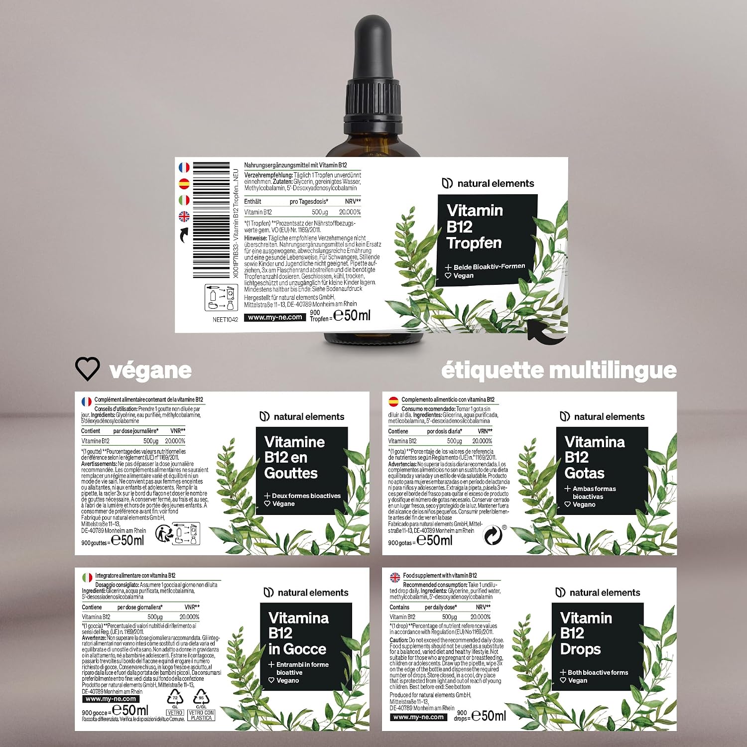 Thumbnail 4 de Vitamine B12 en gouttes 50 ml (900 gouttes) végane – méthylcobalamine & adénosylcobalamine