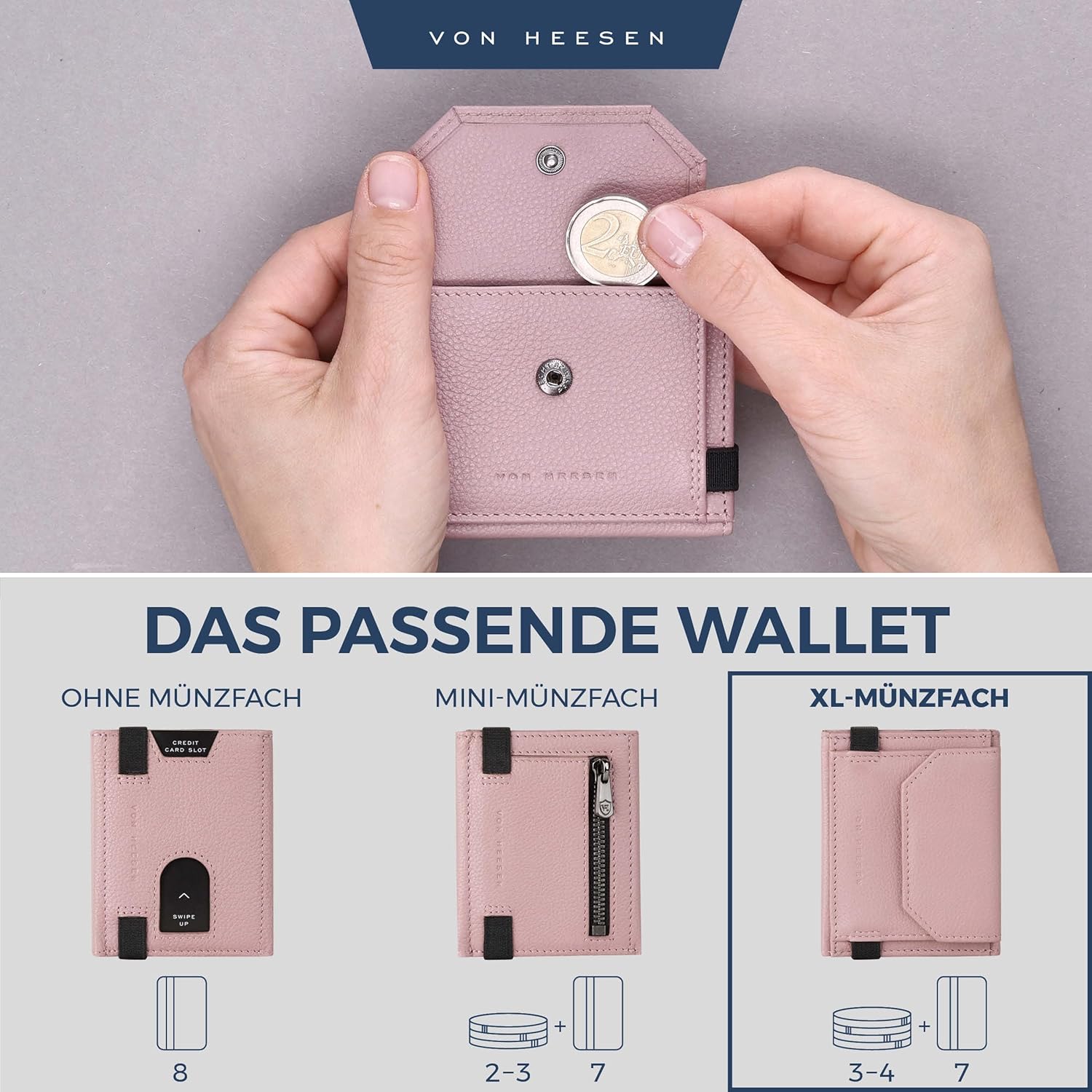 Thumbnail 5 de VON HEESEN Slim Wallet mit XL Münzfach & RFID-Schutz – kompakte Geldbörse in Lavendel