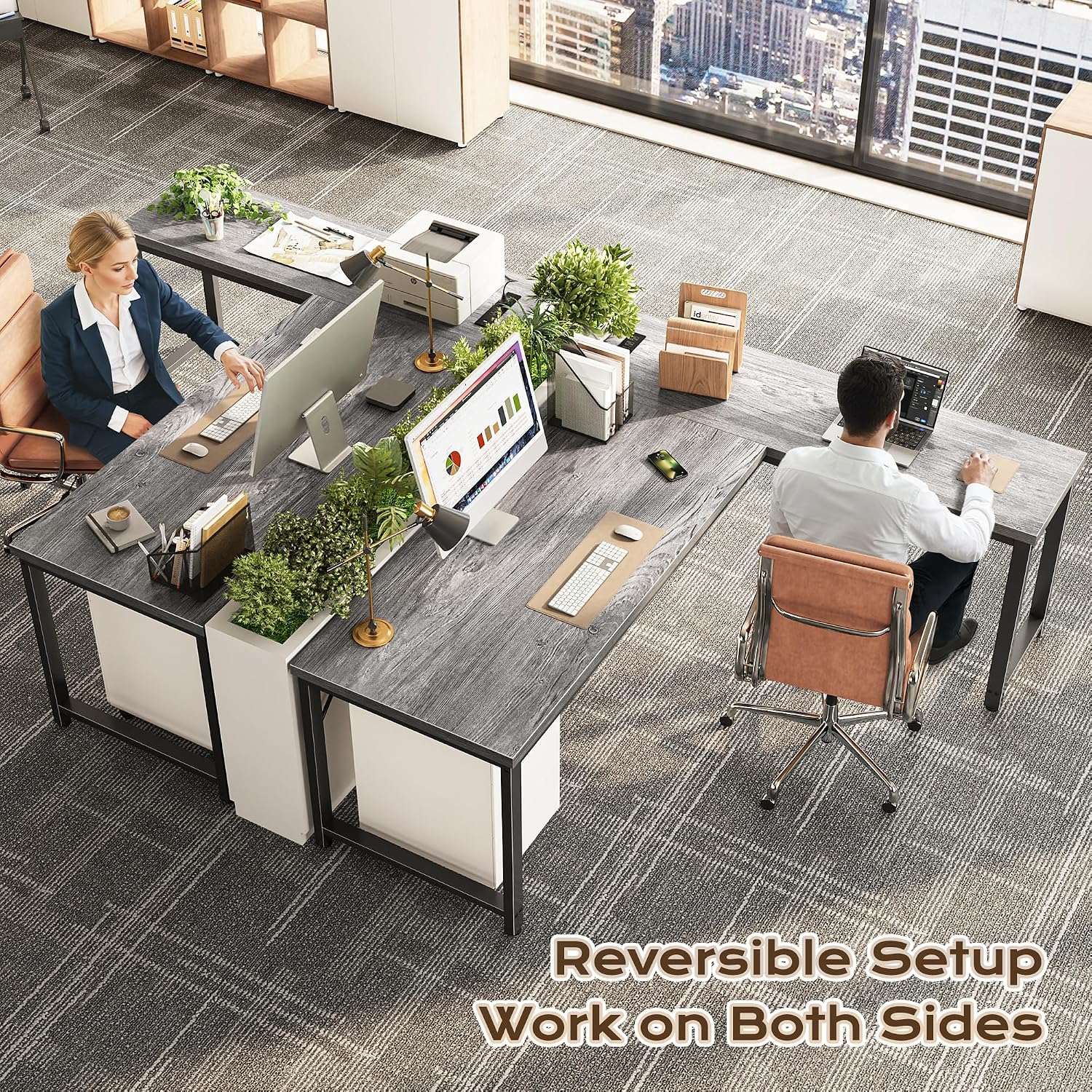 Thumbnail 1 de Huuger 63-Inch Reversible L-Shaped Desk with Power Outlets and 0.95-Inch Desktop