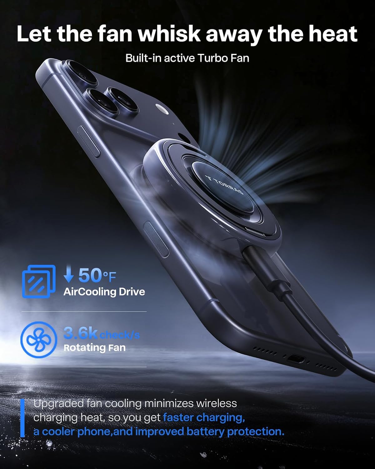 Detalle de TORRAS Qi2.2 25W Magnetic Wireless Charger Stand (Mag-Safe compatible), Black