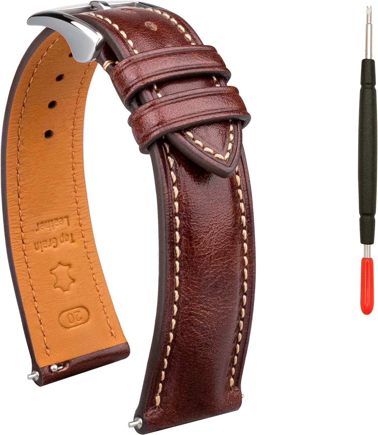 Detalle de Gomvadr Quick Release Leder-Uhrenarmband – Zweifarbiges, öl-gegerbtes Lederband 18–22 mm