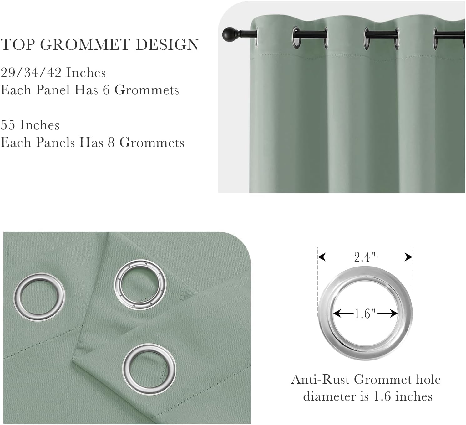 Detalle 2 de PONY DANCE 2 Sage Green Blackout Kitchen Curtains, 42 x 45 Inches, Set of 2