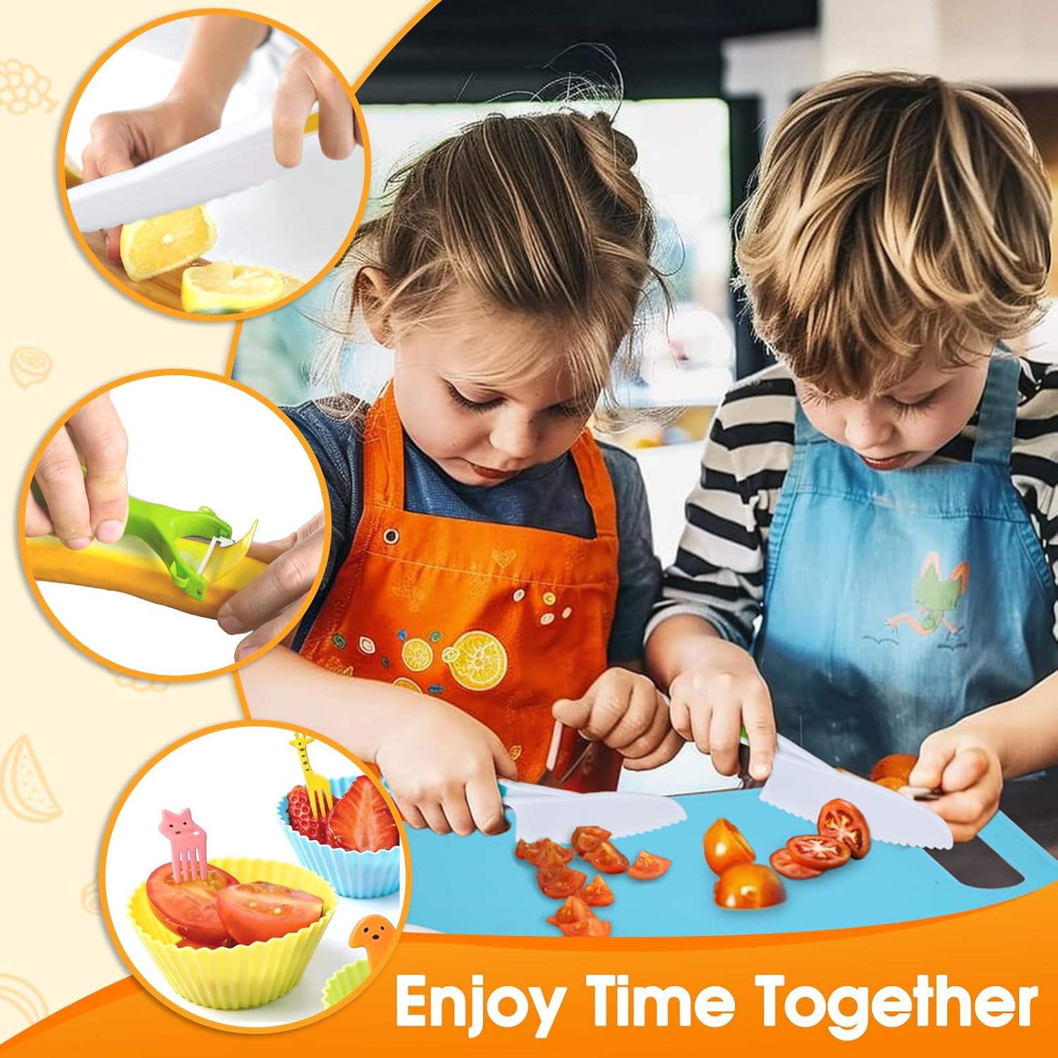 Detalle de Ciphuoly Kit Cuisine Enfant – 32 pièces: ustensiles sûrs pour cuisiner avec les petits (2 ans +)