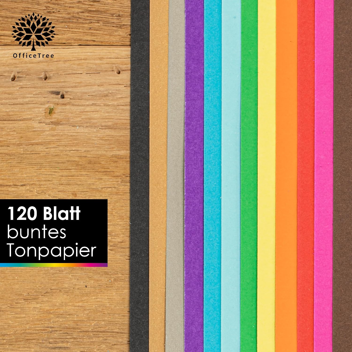 Detalle de OfficeTree 120x Tonpapier A4 Bunt 130 g/m² – 12 Farben, recyceltes Bastelpapier für kreative Projekte