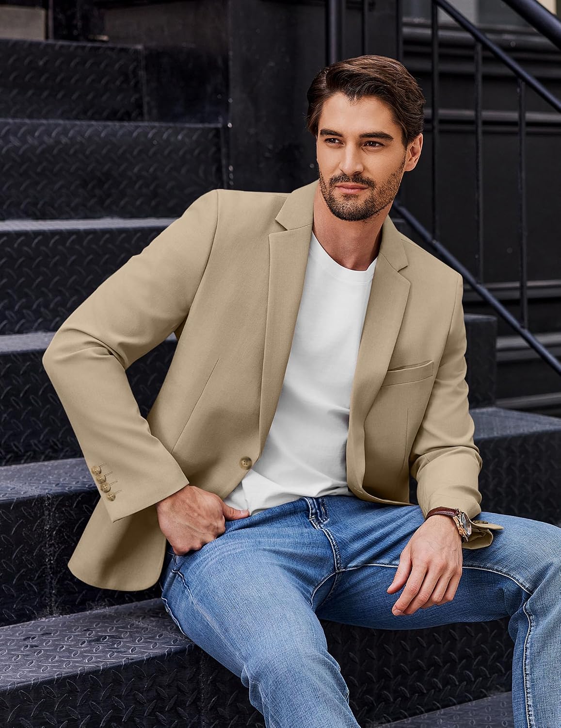 Detalle 2 de COOFANDY Blazer sport casual 1 botón para hombre 👔