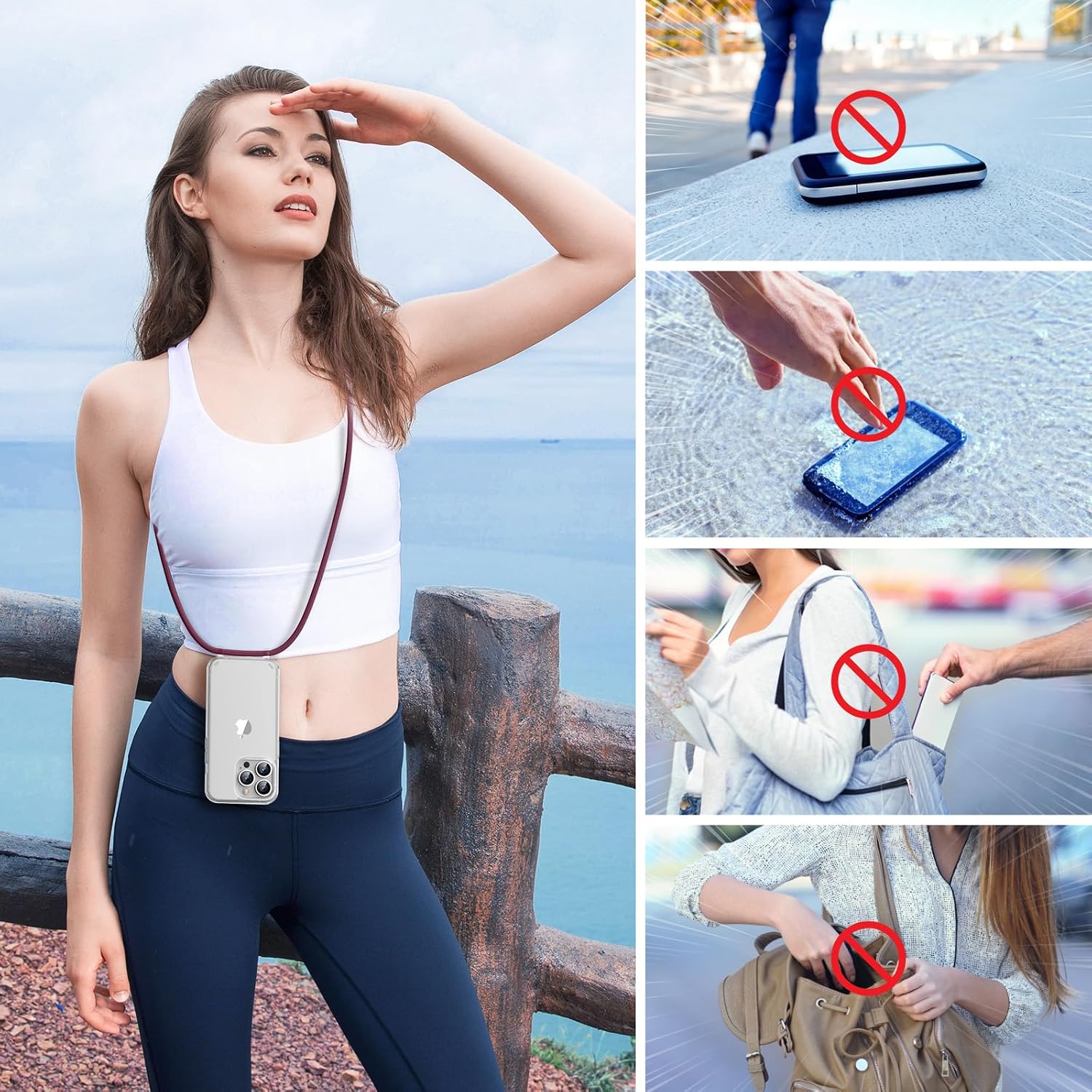 Thumbnail 6 de GOODVISH Handykette für iPhone 14 Pro Max (6,7 Zoll) – transparentes Necklace-Case mit Kameraschutz & Bildschirmschutz, Wine Red