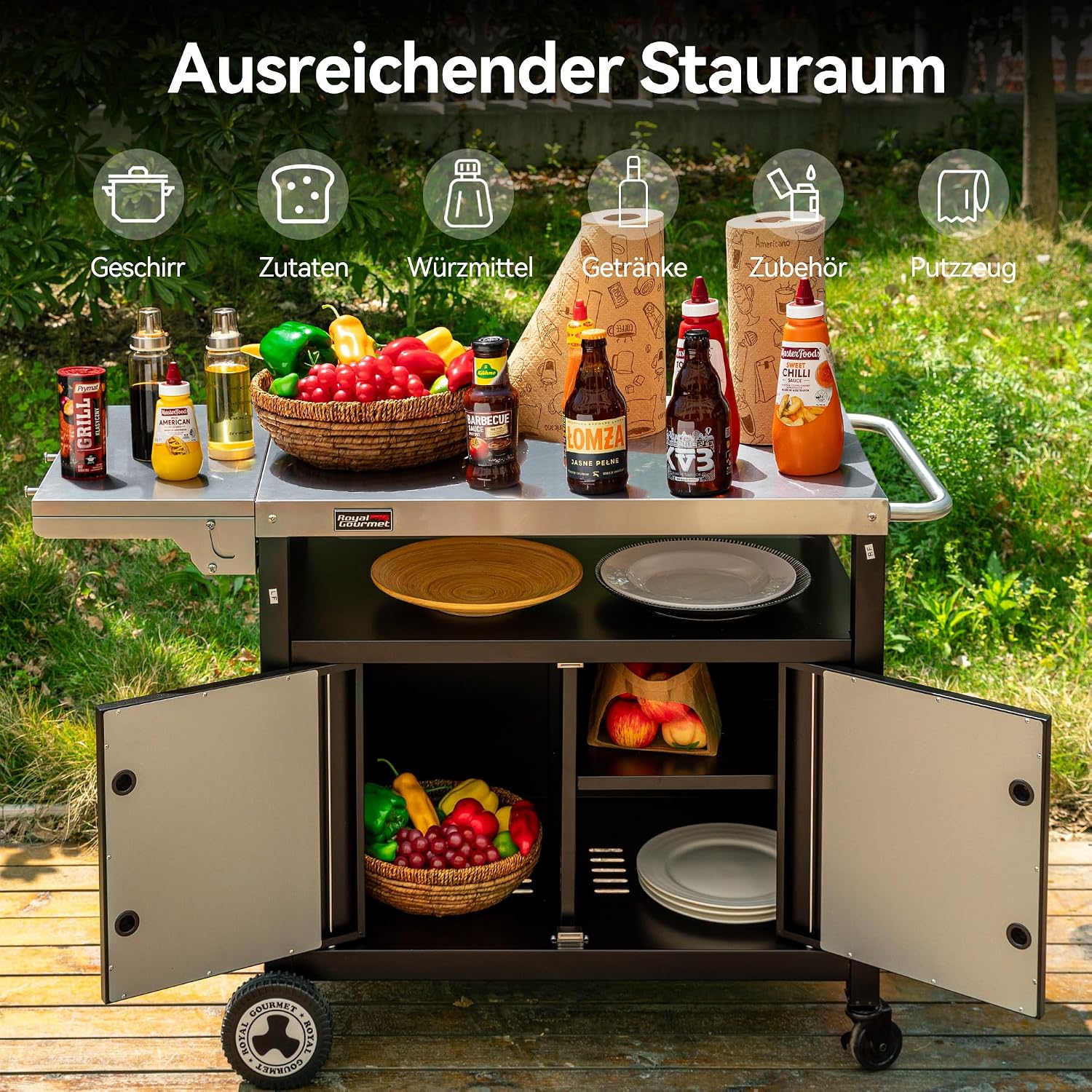 Thumbnail 6 de Royal Gourmet PC3403SE – wózek grillowy ze składanym stolikiem i blatem ze stali nierdzewnej