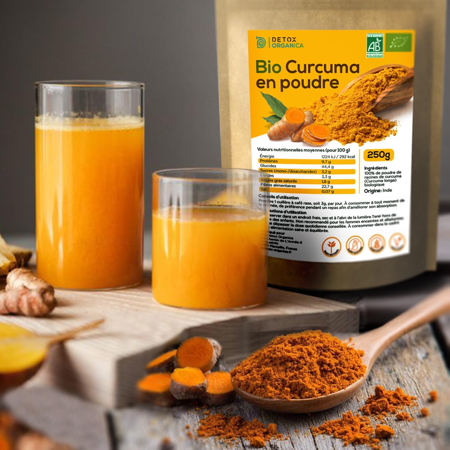 Thumbnail 1 de Detox Organica Poudre de curcuma bio 250 g — 100% naturel, vegan, sans additifs