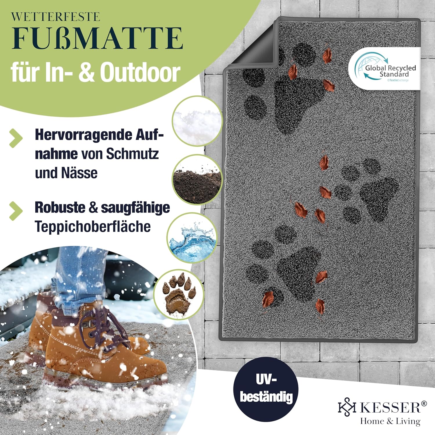 Thumbnail 5 de KESSER Schmutzfangmatte Profi Fußmatte 7 mm, rutschfest & maschinenwaschbar – Taupe/Anthrazit (z. B. 50x80 cm)