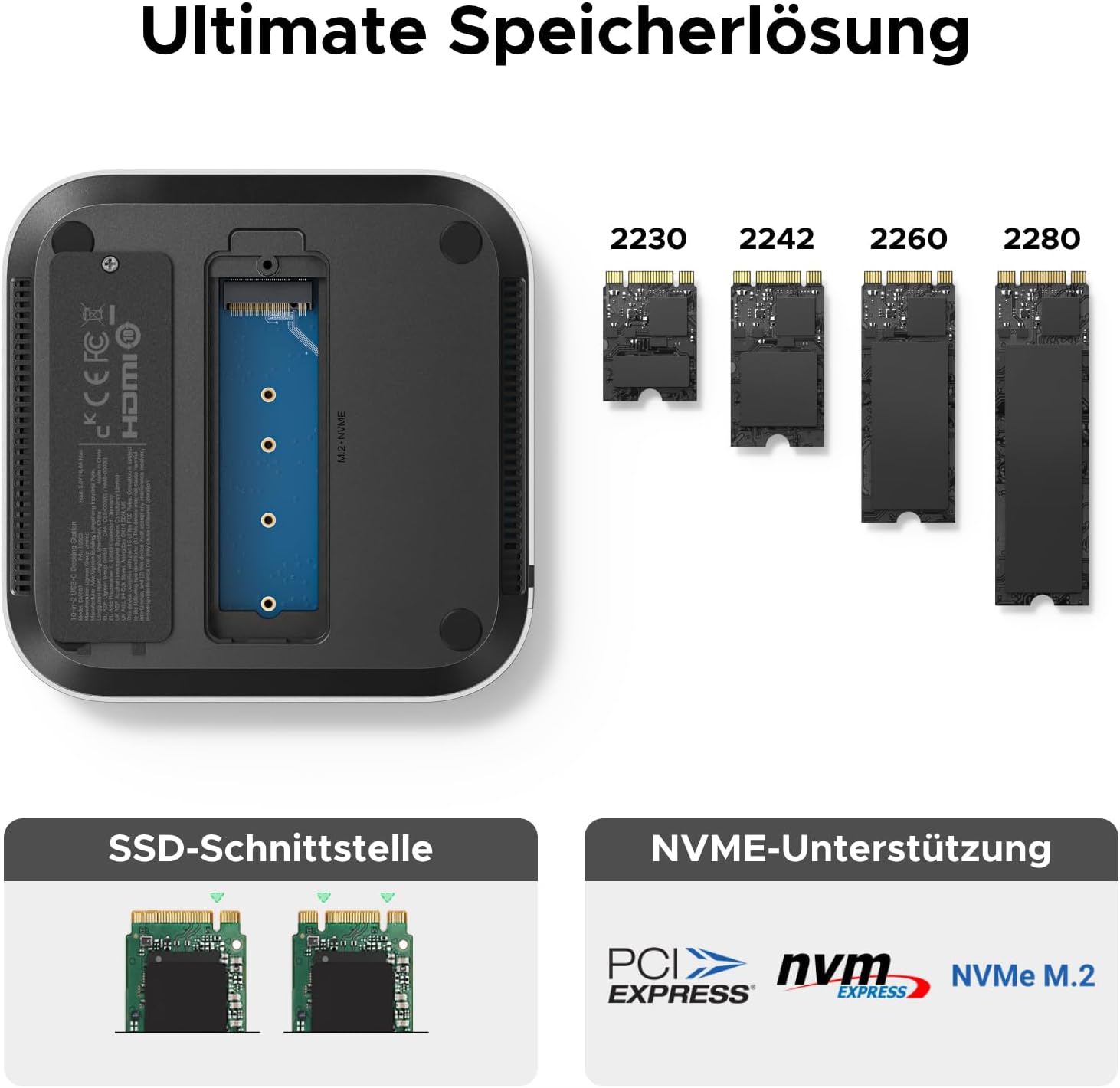 Detalle de UGREEN Mac mini M4 Dock: SSD-Erweiterung, 40Gbps NVMe, 5× 10Gbps Ports und 8K/4K-Display