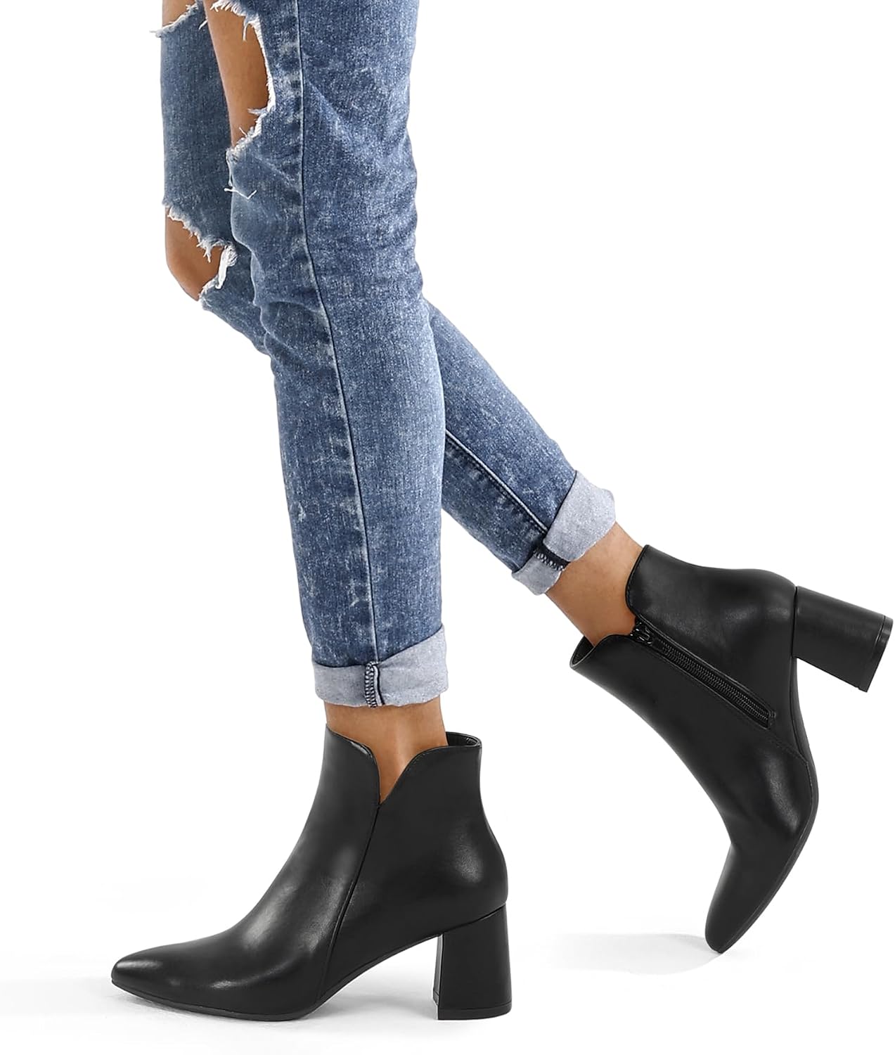 Detalle de mysoft Women's Ankle Boots with 2.5-Inch Block Heel and Side Zipper