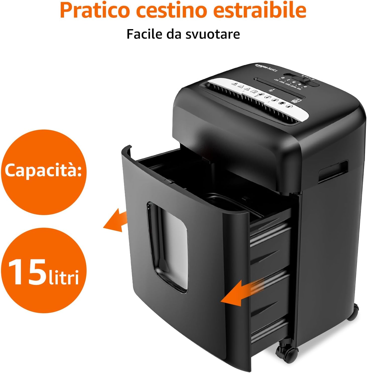 Detalle de Amazon Basics distruggi documenti a micro frammenti (8 fogli) con taglio 4 x 12 mm, CD/DVD e carte di credito, Nero